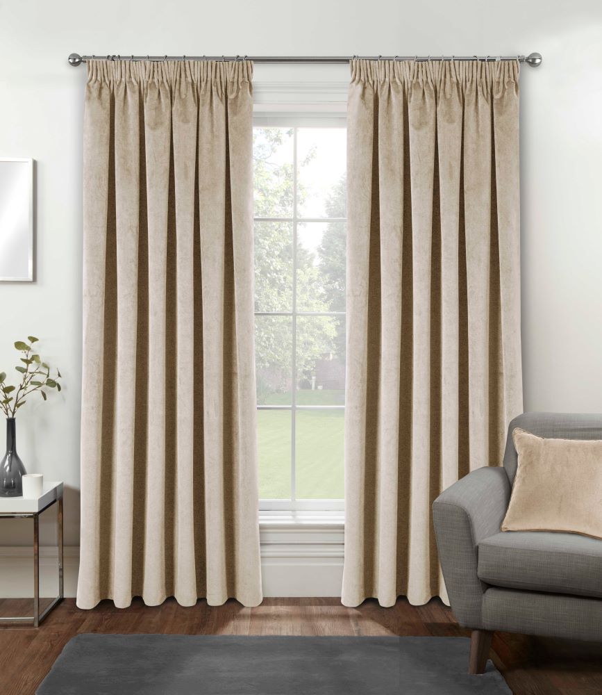 Oxford 100% Blackout thermal Pencil Pleat Curtains Cream