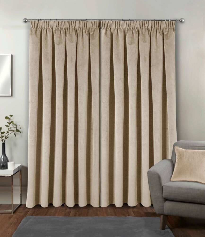 Oxford 100% Blackout thermal Pencil Pleat Curtains Cream